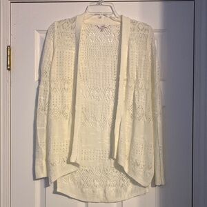 Candie’s XS Cream Lace Open-Front Sweater